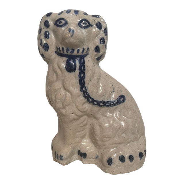 Late 19th Century Cobalt-Decorated Ohio Stoneware Spaniel Figure or Doorstop For Sale