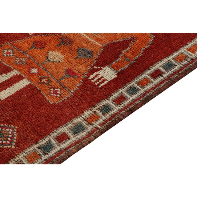 1950s 1950s Vintage Tribal Runner in Red, Orange and Blue Pictorial Figures For Sale - Image 5 of 7