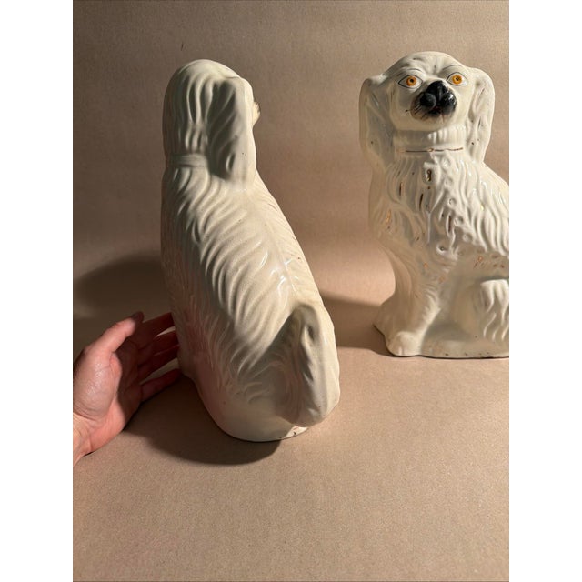 1850s Large 13.5” Tall Staffordshire Mantle Dogs a Pair For Sale In New York - Image 6 of 11