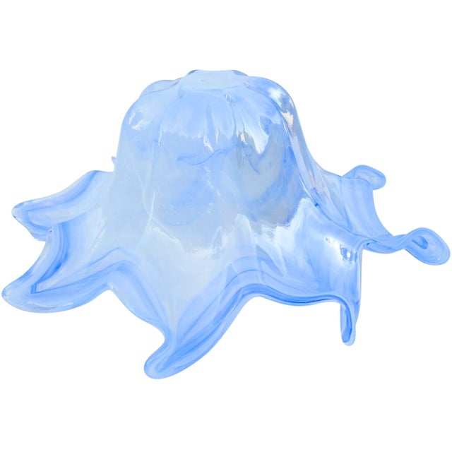 Glass Mid 20th Century Lavorazione Arte Murano Art-Glass Centerpiece With Blue Hues For Sale - Image 7 of 8