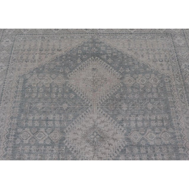 Modern Persian Shiraz Rug With Tribal Design in Light Blue Background and Taupe For Sale - Image 9 of 12