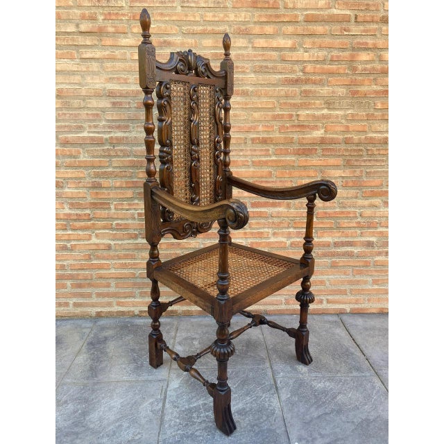French Early 20th Century Louis XVI Style French Carved Walnut Armchair with Reed Seat For Sale - Image 3 of 18
