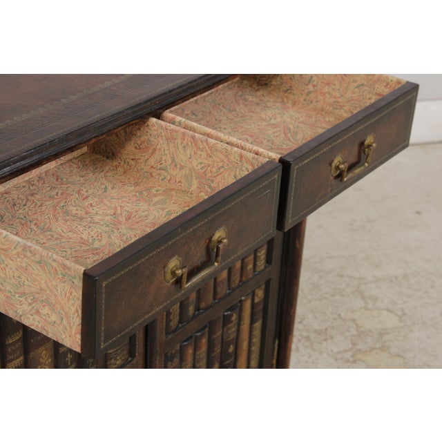 1990s Maitland Smith Leather Wrapped Book Spline Console Cabinet For Sale - Image 5 of 18