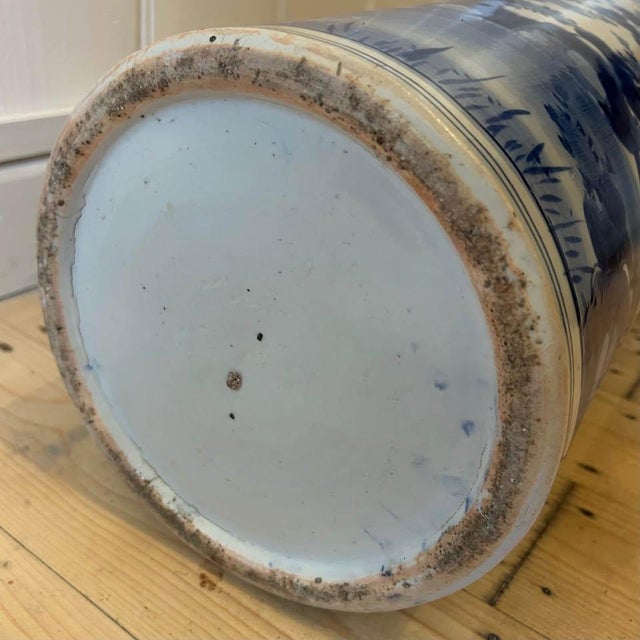 Japanese Blue and White Ceramic Umbrella Stand For Sale - Image 10 of 11