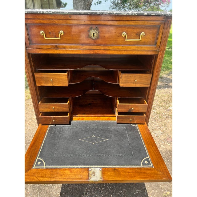 French French 19th Century Louis XVI Mahogany Marble Top Secretaire For Sale - Image 3 of 12