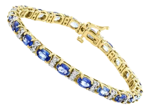 12 Carat Natural Sapphire & Diamond Cocktail Tennis Bracelet 14 Kt Yellow Gold