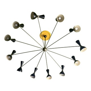 Large Vintage Brass Chandelier, 1950s For Sale