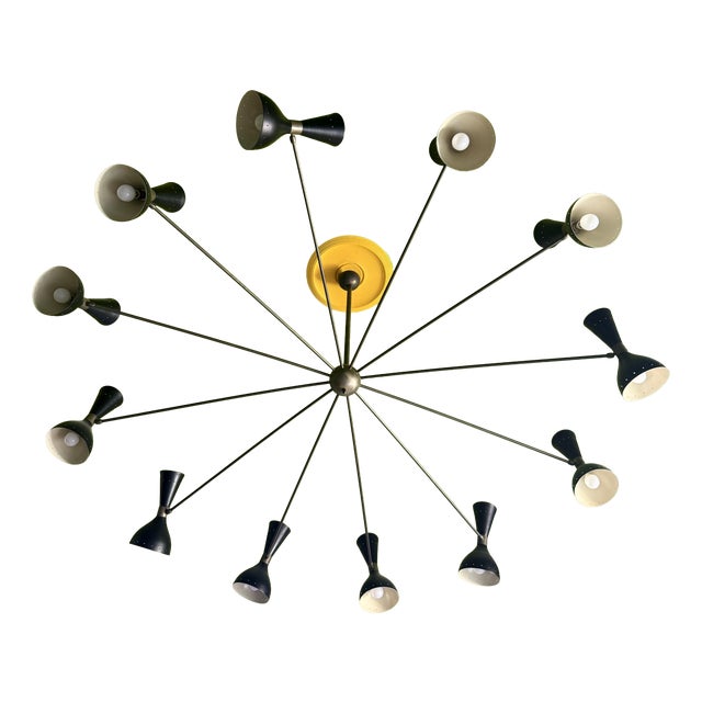 Large Vintage Brass Chandelier, 1950s For Sale
