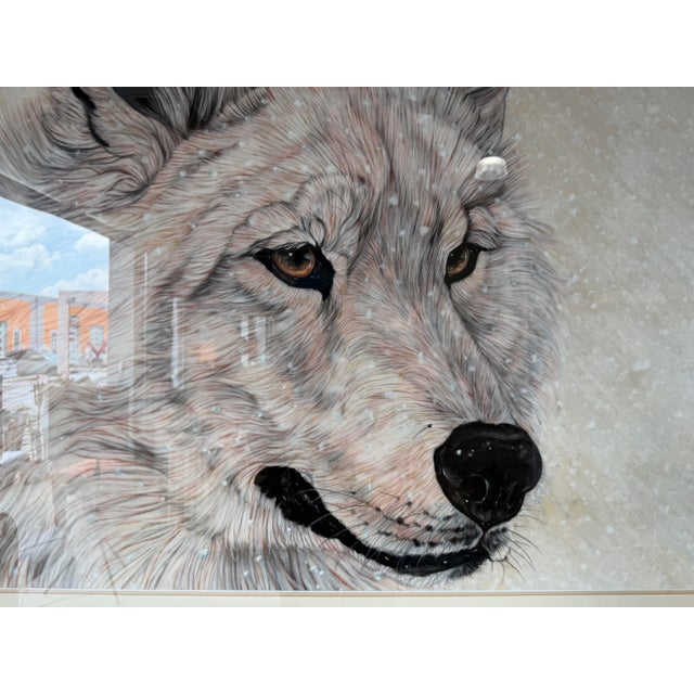 Wood 1990’s D. Arthur Wilson “The Quest” Wolf Portrait Oil Pastel on Paper Painting, Framed For Sale - Image 7 of 12