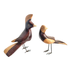 Mid Century Hand Carved Birds in Palo Fierro Wood a Pair