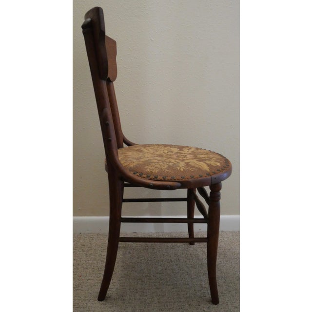 Early 20th Century Early 20th Century American Arts and Crafts Oak Bentwood Floral Motif Upholstered/Nailhead Seat Side Chair For Sale - Image 5 of 11