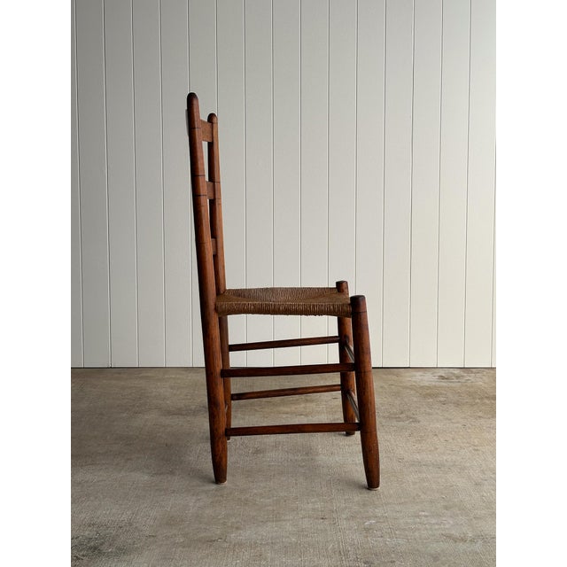 Brown Antique Ladderback Chair With Hand-Woven Rush Seat For Sale - Image 8 of 18