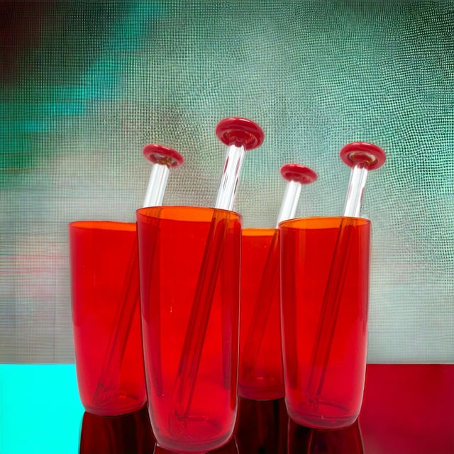 Vintage Clear and Red Glass Cocktail Muddlers- Set of 4 For Sale - Image 11 of 12