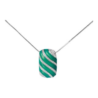 .925 Sterling Silver Turquoise Enamel and 1/2 Cttw Diamond Block 18" Pendant Necklace (F-G Color, VS1-VS2 Clarity) For Sale