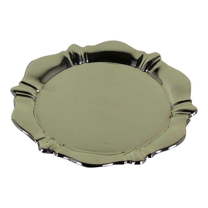 1970’s Vintage/New Round Silverplate Scalloped Edge Salver | Chairish