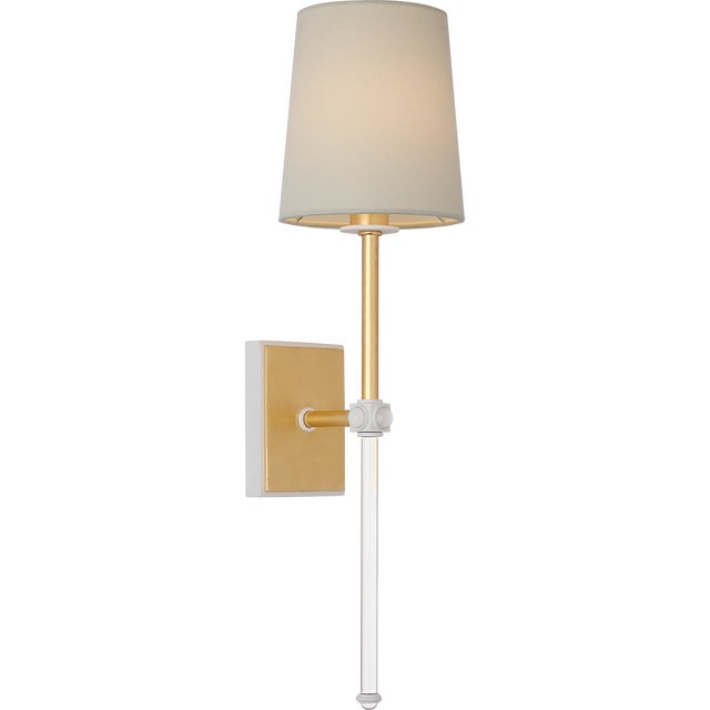 Visual Comfort Julie Neill for Visual Comfort Signature Lucia 21" Cordless Sconce in Gild and Crystal with Linen Shade For Sale - Image 4 of 11