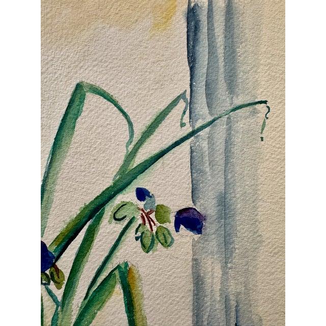 Rustic Emil Salloch Original Watercolor on Paper Indoor Still Life Featuring Irises in a Glass Vase, 1945. For Sale - Image 3 of 7