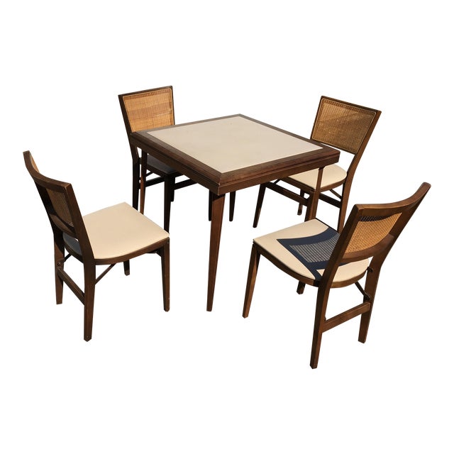 Vintage Mid Century Modern Cane Game Folding Card Table Set 5 Pieces Chairish