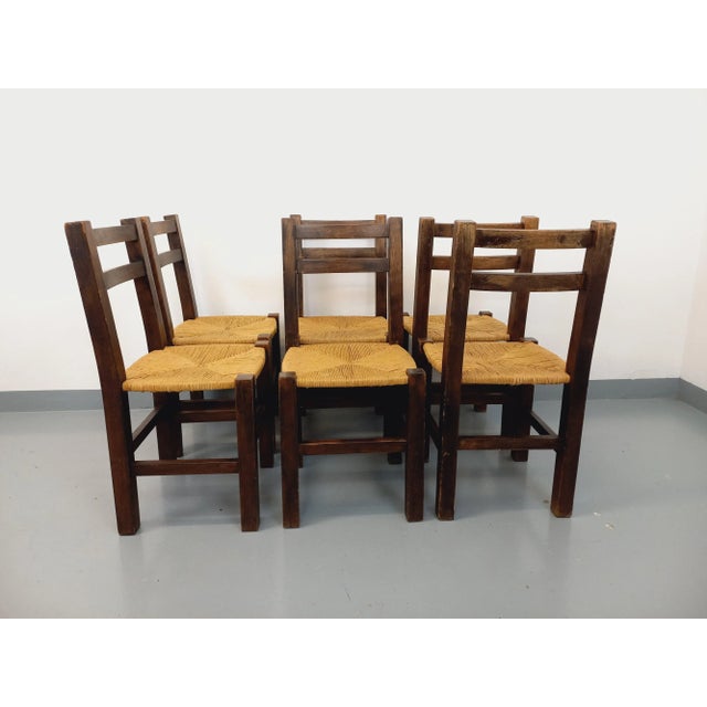 Vintage Brutalist Chairs in Oak and Straw, 1960s, Set of 6 For Sale - Image 14 of 18