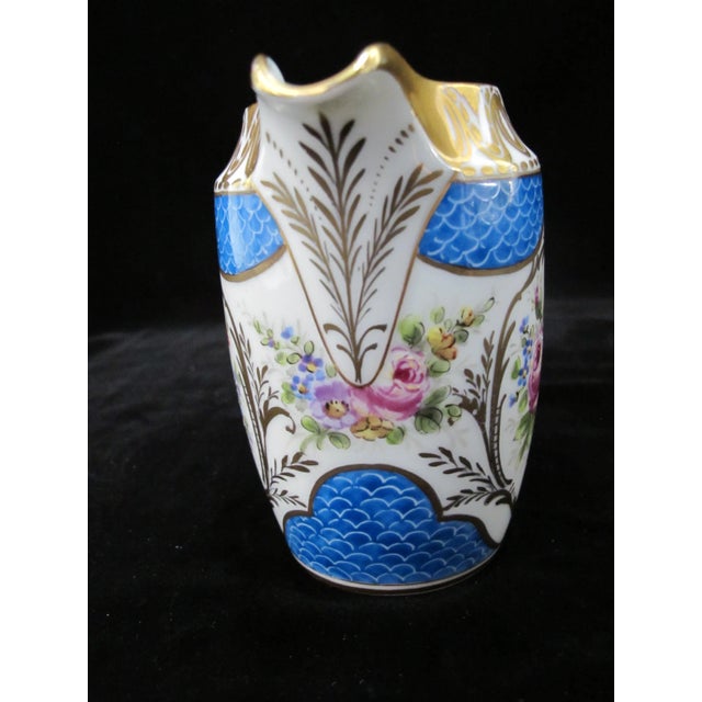 French Sevres Hand Painted Porcelain Flower Gold Gilt Creamer Pitcher For Sale - Image 4 of 8