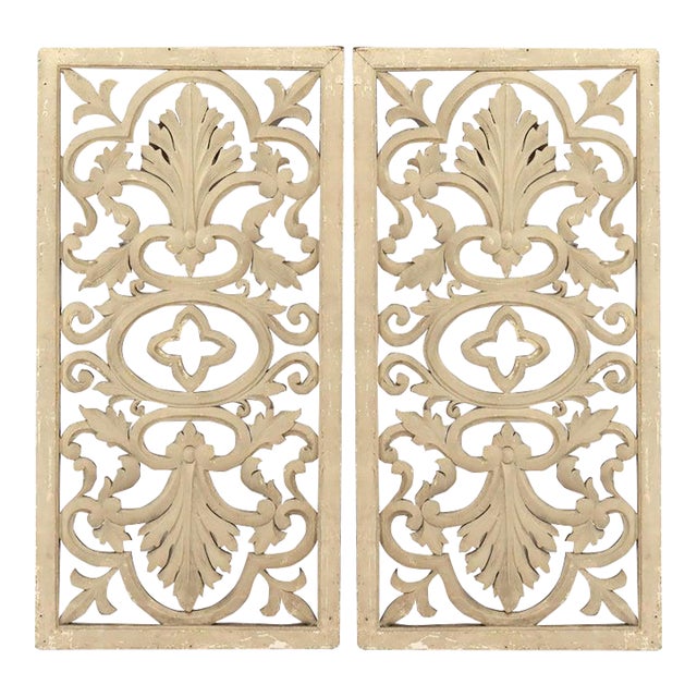Vintage Carved Wood Architectural Grates 20thC For Sale