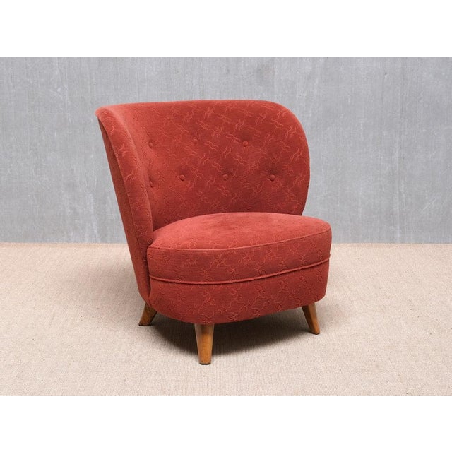 Brown Easy Chairs in Red Fabric and Birch from Carl-Johan Boman, Finland, 1940s, Set of 2 For Sale - Image 8 of 17