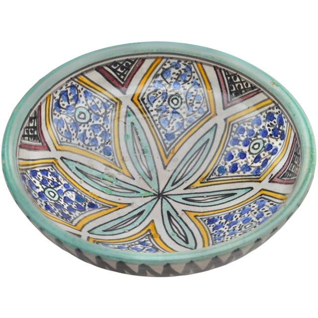 Vintage Orange & Teal Moorish Floral Ceramic Bowl For Sale In New York - Image 6 of 11