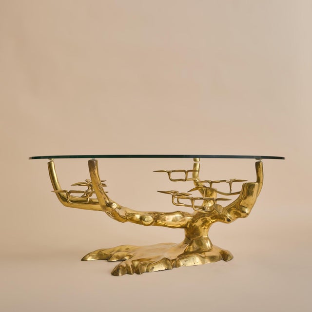 Belgian Brass Bonsai Round Glass Top Coffee Table by Willy Daro No. 01, 1970s For Sale - Image 4 of 12