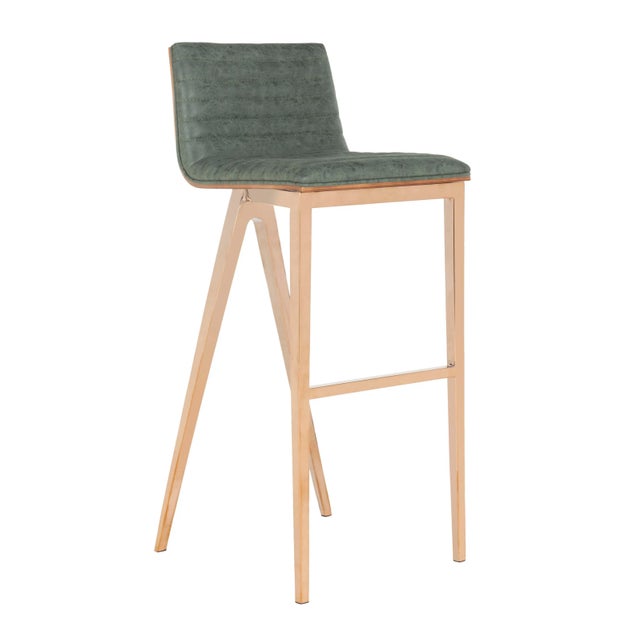 Modern Barstool in Ash Green & Copper For Sale - Image 4 of 9