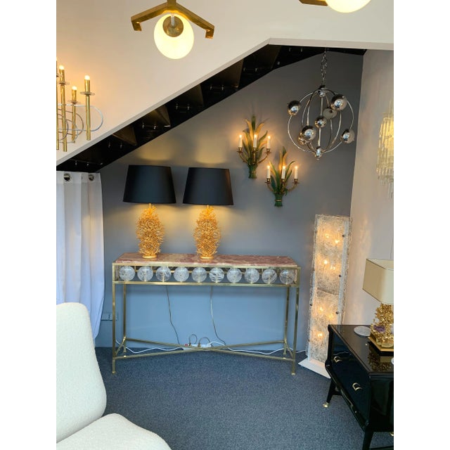 Metal Contemporary Brass Console Rock Crystal Red Onyx For Sale - Image 7 of 14