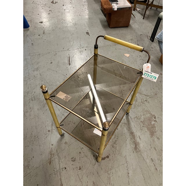 Vintage Brass and Smoky Glass Bar Cart For Sale - Image 4 of 6