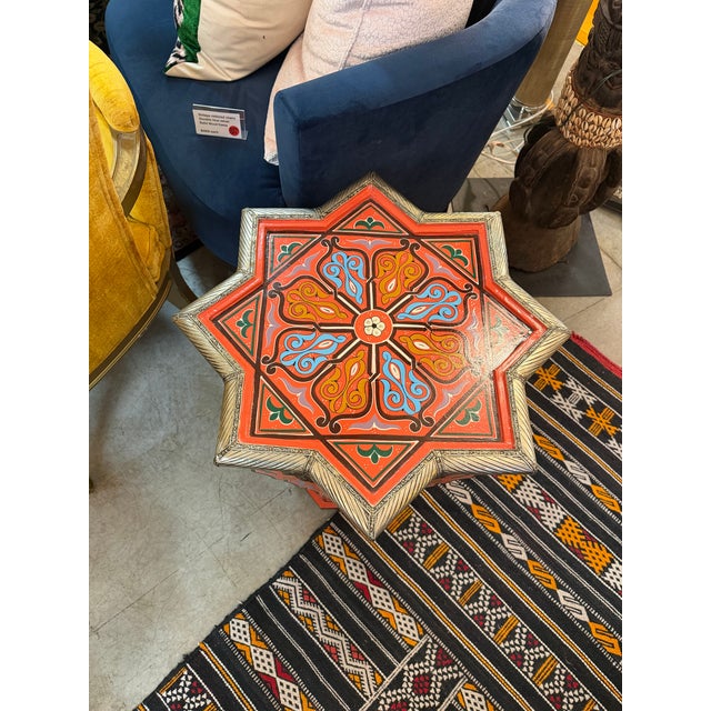 Tribal Hand Made Hand Painted Shapely Moroccan Side Table For Sale - Image 3 of 12