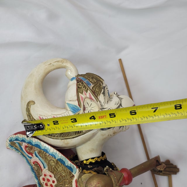 Vintage Indonesian Wayang Golek Rod Puppet Hanuman Hand Carved Wood Batik For Sale - Image 10 of 10