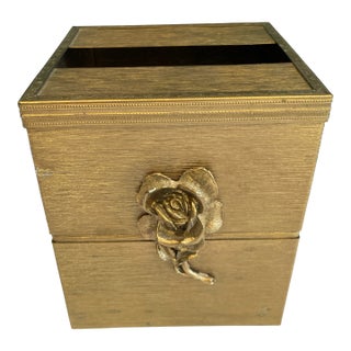 Midcentury Hollywood Regency Gold Tone Tissue Box Cover With Rose For Sale
