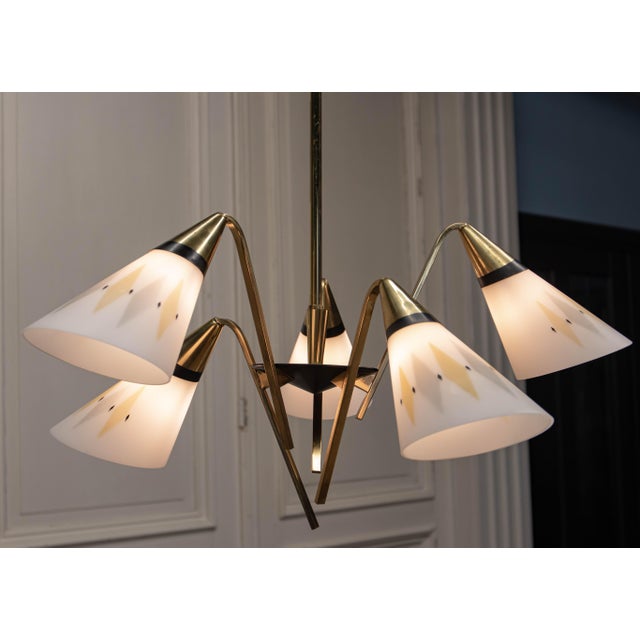 Vintage Swedish Brass Chandelier by Harald Notini for Bohlmarks, 1950s For Sale - Image 4 of 8