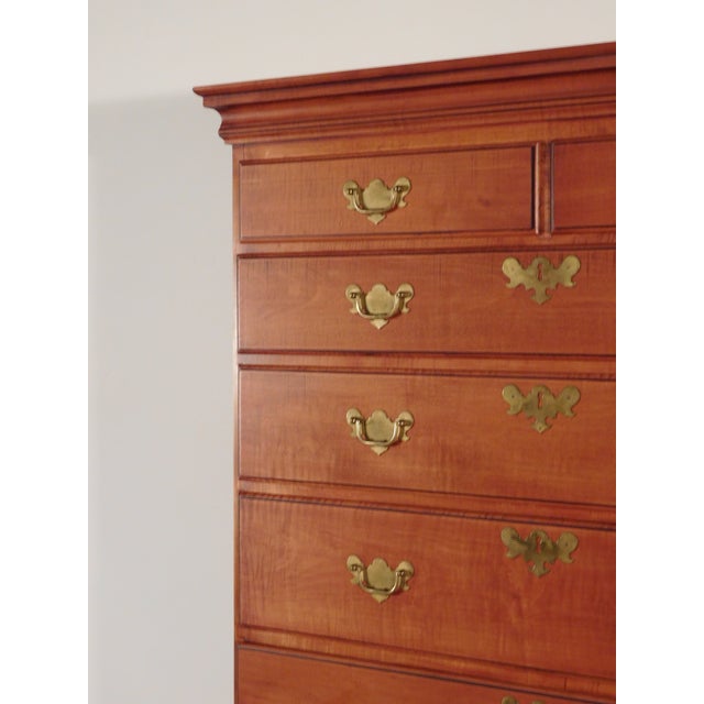 Ca. 1960s 2 Piece Curly Tiger Maple Flat Top Queen Anne Highboy W/ Secret Drawer 73" T For Sale - Image 10 of 17