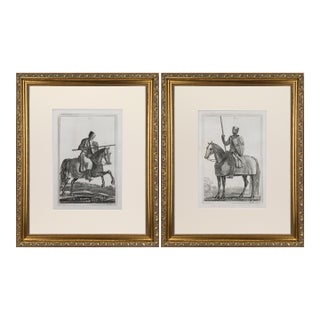19th Century Engravings of Medeival English Knights on Horseback in Suits of Armour 1801- A Pair For Sale