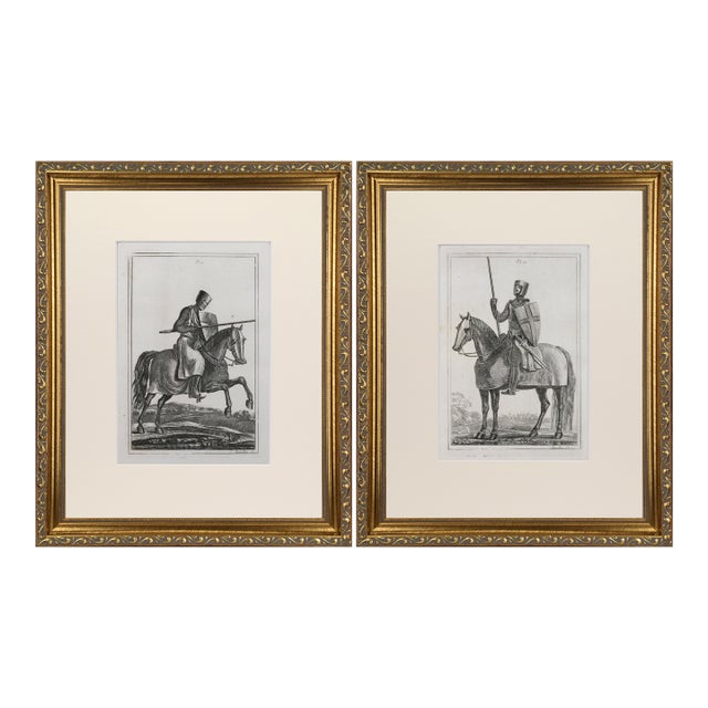 19th Century Engravings of Medeival English Knights on Horseback in Suits of Armour 1801- A Pair For Sale