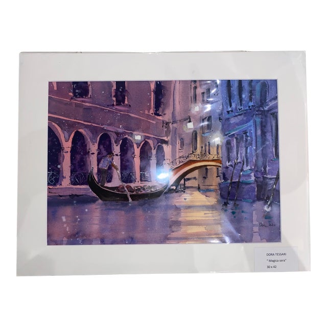 Dora Tessari "Magica Sera" Venice at Night (2026) Watercolor on Paper For Sale