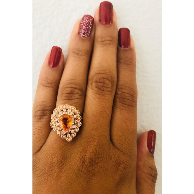Metal 3.02 Carat Orange Sapphire Diamond Rose Gold Ring, Size 7 For Sale - Image 7 of 11