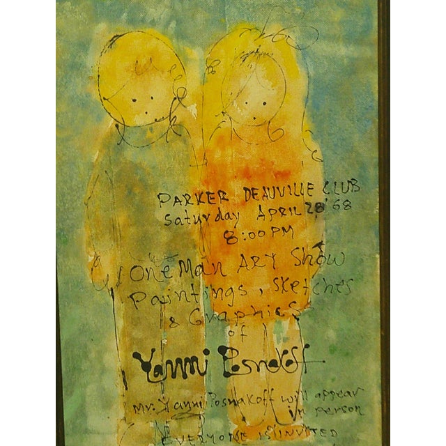 A rare, one-of-a-kind, exhibition painting announcing Yanni Posnakoff’s 1968 solo show at the Parker Deauville Club....