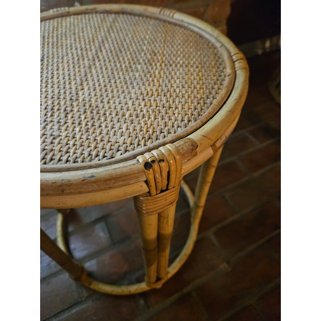 Vintage bamboo and wicker side table, plant stand or stool. This handcrafted side table is extremely sturdy and strong,...