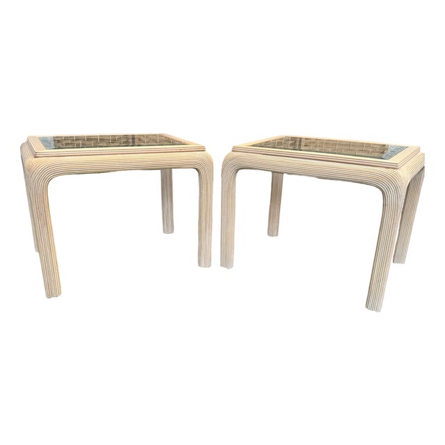 Vintage Palm Beach Style Rattan Waterfall End Tables For Sale
