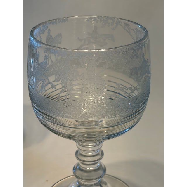Glass 1930s Cambridge Imperial Fox Hunt Scene Glass Goblets Tally Ho Hay Day - Set of 9 For Sale - Image 7 of 15