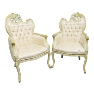 Louis XV Style Carved Cream Chairs- a Pair For Sale