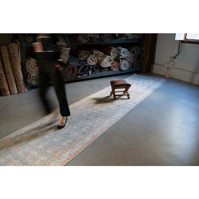 Textile Vintage Paisley Allover Soft Blue Long Wool Hand-Knotted Runner - 3’3” X 16’2” For Sale - Image 7 of 9