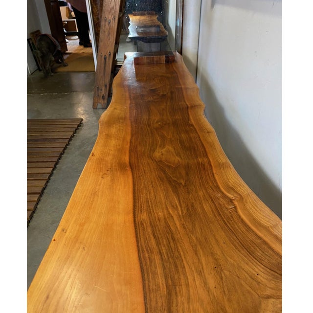Early 21st Century Wood Henge French and American Walnut Slab Bench For Sale - Image 5 of 5