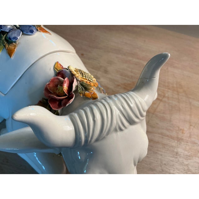 Vintage Italian Mojolica Ceramic Hand Painted Cow Soup Tureen For Sale In Chicago - Image 6 of 12