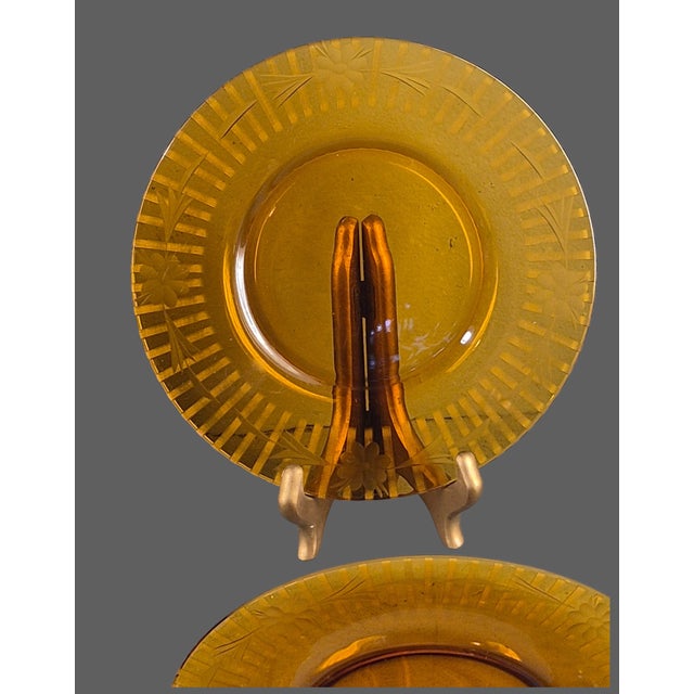 American Vintage Depression Glass Amber Wheel Cut Floral Dishes - Set of Four For Sale - Image 3 of 11