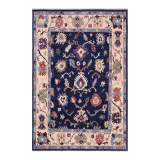 Shabby Chic Oushak Maximili Blue/Ivory Wool Rug - 7'11'' X 10'0'' For Sale